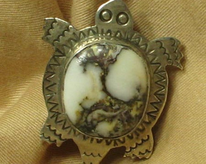 B Panteah Sterling Silver Textured Jasper Turtle Brooch Pendant