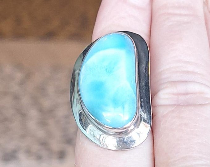 Large Sterling Silver Larimar Ring