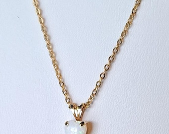 Petite 14K Yellow Gold Heart Shaped Natural Opal Pendant