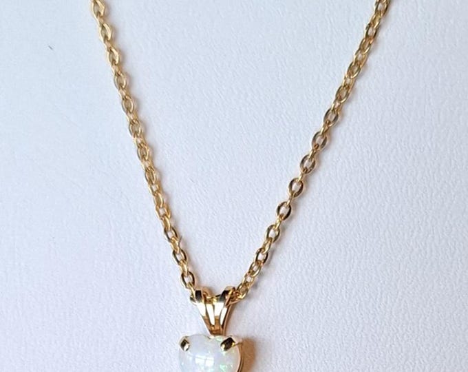 Petite 14K Yellow Gold Heart Shaped Natural Opal Pendant