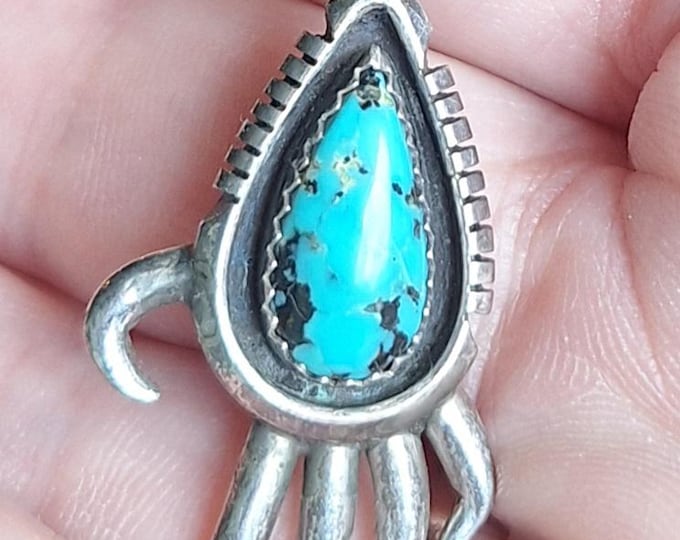 Sterling Silver Turquoise Native American Bear Paw Pendant