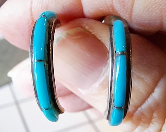 Sterling Silver Turquoise Colored Enamel Hoop Earrings