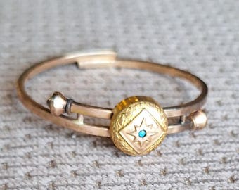 Vintage Victorian Gold Filled Folded Bangle Bracelet with Turquoise Enamel