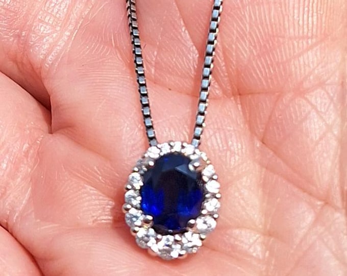 14K White Gold Diamond and Sapphire Pendant