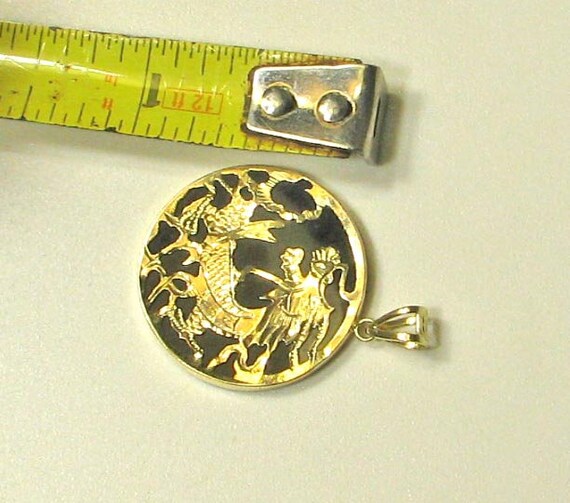 14K Gold Shay Dragon on Black Pendant - image 5