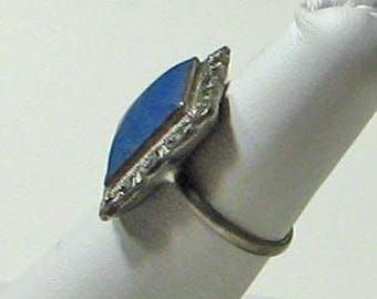 Bague Vintage Art Déco En Argent 925 Et Lapis-lazuli - Taille 7 - Style Bohème Ethnique