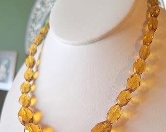 24 Inch Amber Colored Faceted Glass Necklace Strand