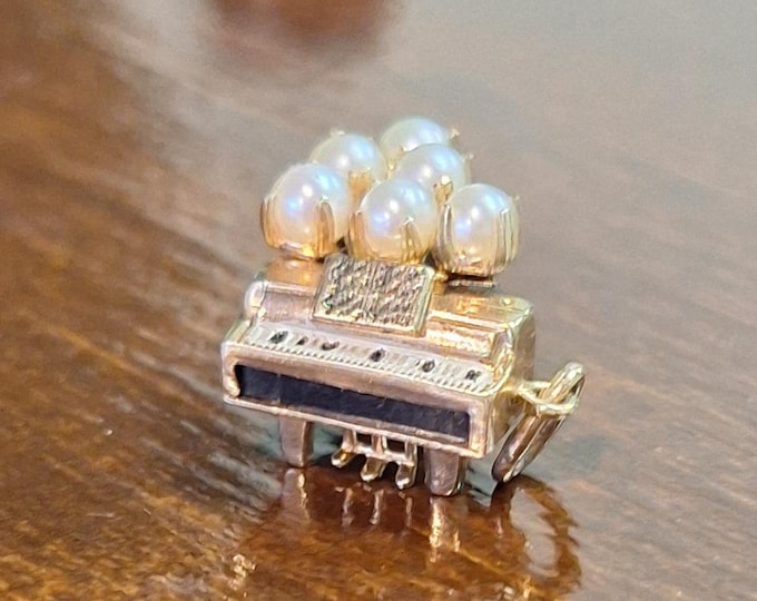 14K Yellow Gold Piano Charm with Pearl and Enamel