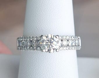Super Blingy! 14K White Gold Approx. 0.66 Carat Center Engagement Ring