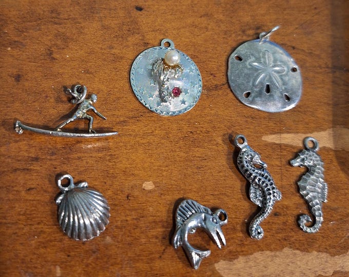 Vintage Sterling Silver Beach Ocean Themed Charms