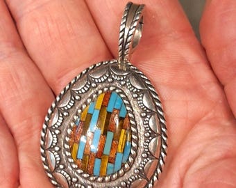 Carolyn Pollack Sterling Silver Earth Tone Mosaic Pendant