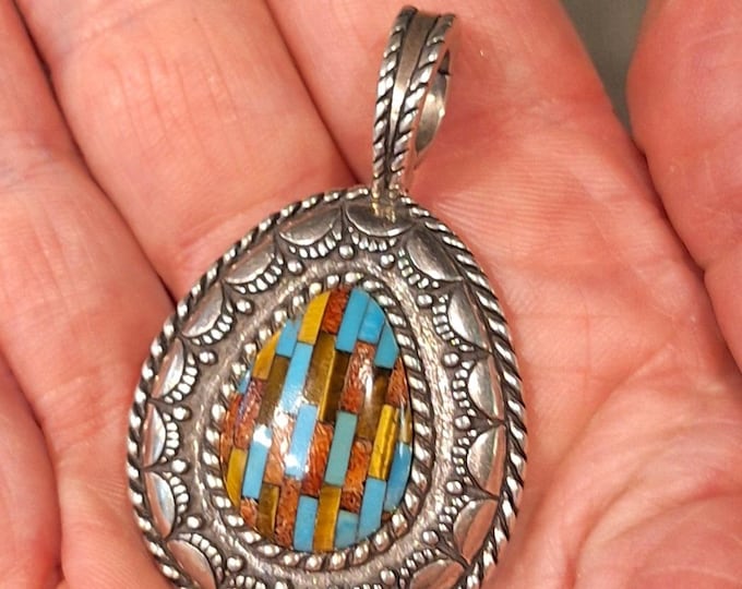 Carolyn Pollack Sterling Silver Earth Tone Mosaic Pendant