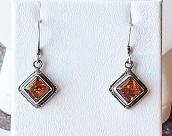 Sterling Silver Square Amber Earrings