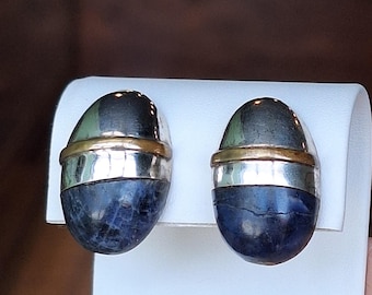Vintage Mid-Century Sterling Silver Lapis Lazuli Earrings