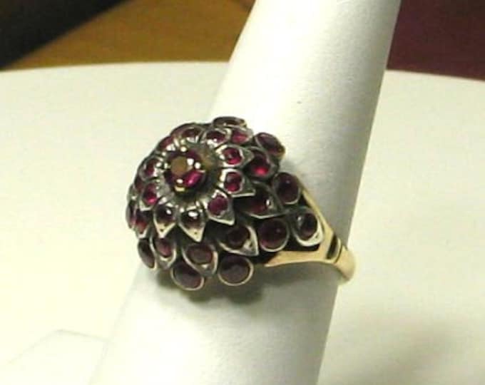 Vintage Edwardian 14K Yellow Gold Silver Topped Ruby Ring