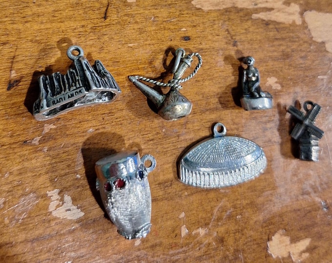 Vintage Sterling Silver Travel Charms Bongo Hookah Little Mermaid Windmill Badlands Astrodome