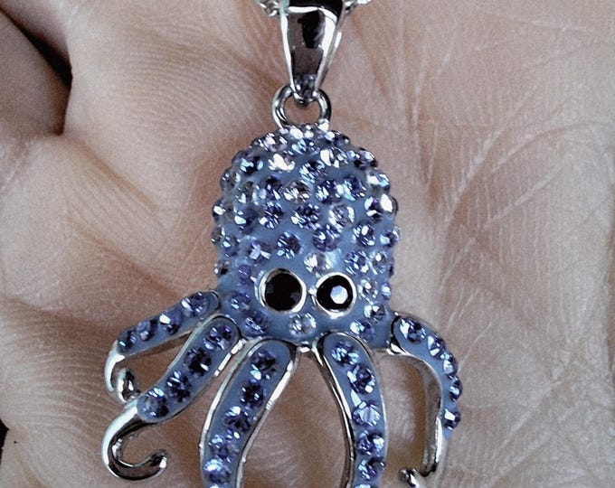 Sterling silver Blue Crystal Octopus Pendant and Chain