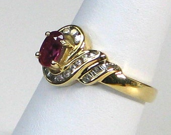 Vintage 80s Ruby and Diamond Bypass Ring