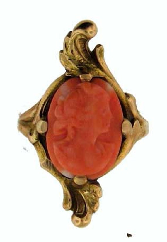 Vintage Edwardian Victorian Gold Coral Cameo Ring