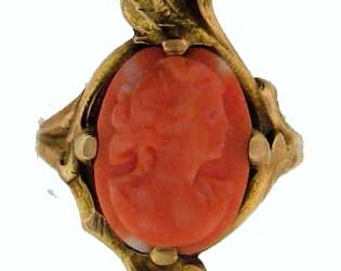 Vintage Edwardian Victorian Gold Coral Cameo Ring