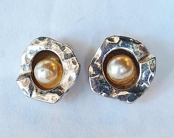 Cecile et Jeanne Silver Tone Faux Pearl Earrings