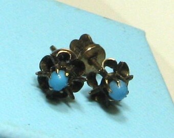 Vintage Victorian Turquoise Glass Bead Earring Studs