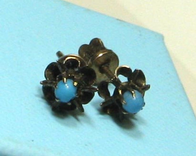 Vintage Victorian Turquoise Glass Bead Earring Studs