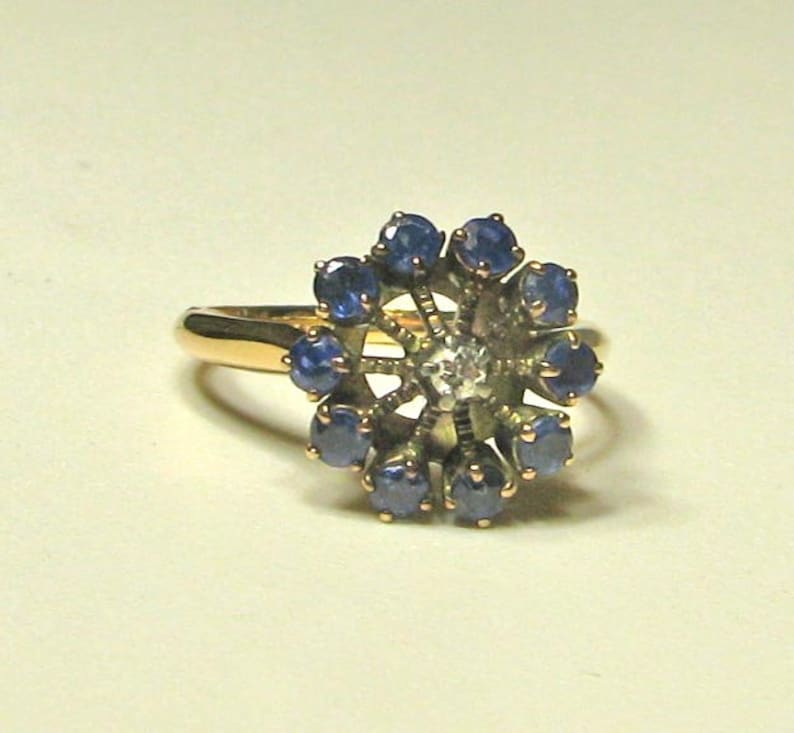 Anel de diamante e safira natural eduardiano vintage não aquecido imagem 10