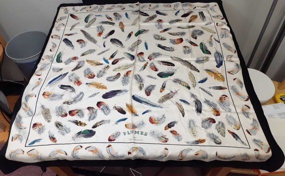 Hermes Vintage Plumes Feather Print Silk Scarf