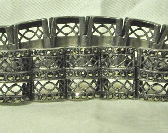 Vintage Filigree Art Deco Sterling Silver Marcasite Bracelet