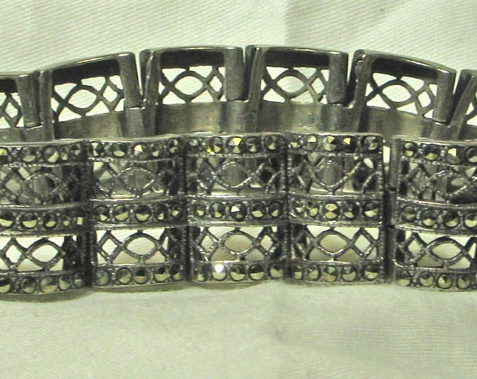 Vintage Filigree Art Deco Sterling Silver Marcasite Bracelet