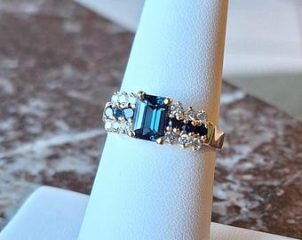 14K Yellow Gold Natural Spinel Sapphire and Diamond Ring