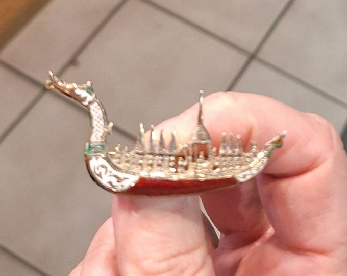 Vintage Mid Century Sterling Silver Siamese Barge Brooch