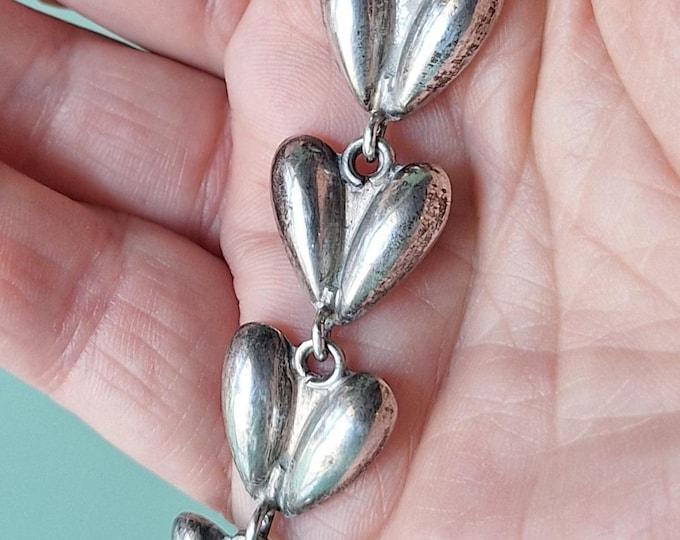 Vintage Puff Heart Shaped Link Silver Bracelet