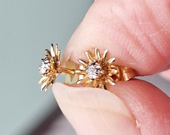 14K Yellow Gold Sunburst Diamond Stud Earrings
