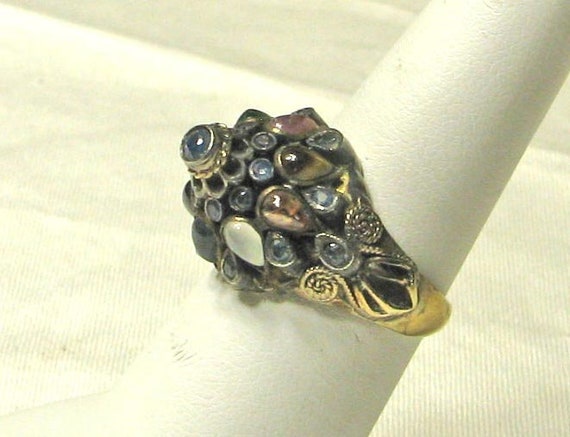 Vintage Gold Silver Topped Bejeweled Tourist Ring - image 8