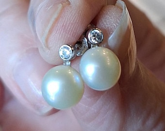 Sterling Silver Cultured Pearl and CZ Earrings