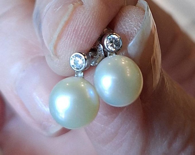 Sterling Silver Cultured Pearl and CZ Earrings