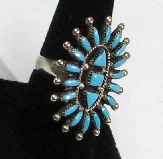 Vintage E. H. Zuni Needle Point Turquoise Ring - image 3