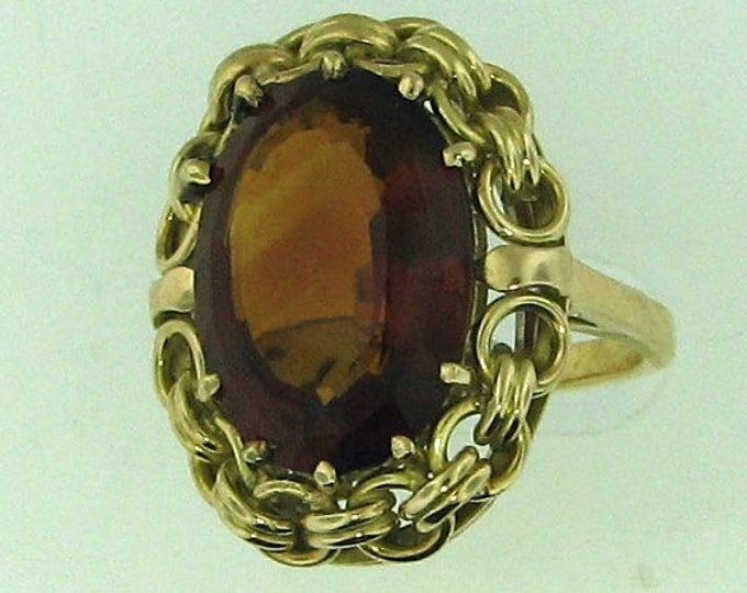 Outstanding Orange Citrine Gold Double Link Ring