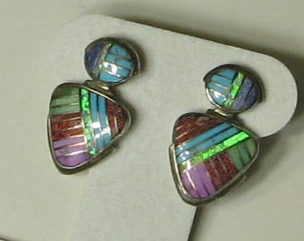 Sterling Silver Colorful Mosaic Earrings