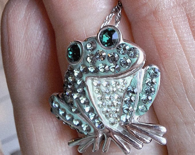 Sterling Silver Green Crystal Frog with Chain