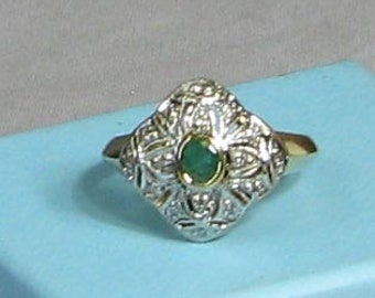 Yellow Gold Art Deco Style Emerald and Diamond Ring