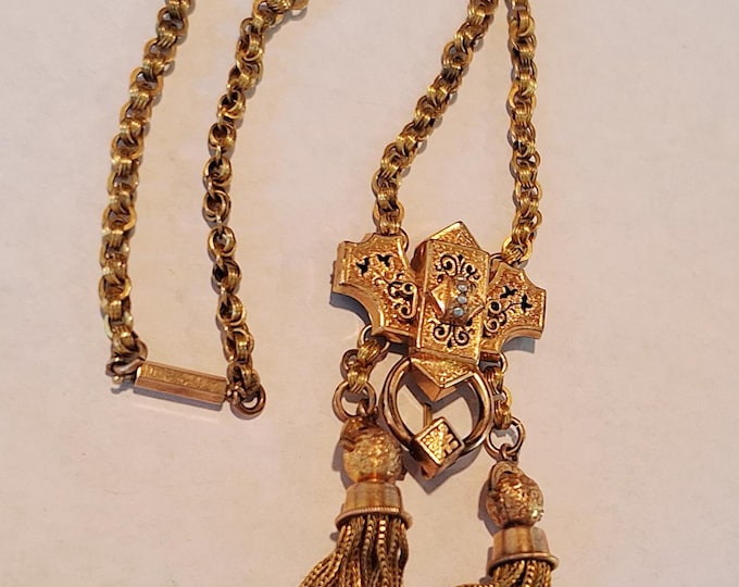 Vintage High Victorian Gold Filled Chain Necklace with Tassels
