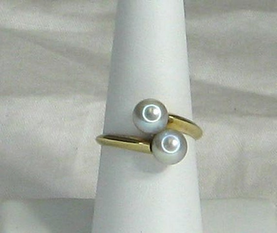 Beautiful Bluish Gray Double Pearl Ring - image 7