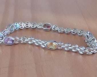 Sterling Silver Gemstone Citrine Topaz Garnet Amethyst Bracelet
