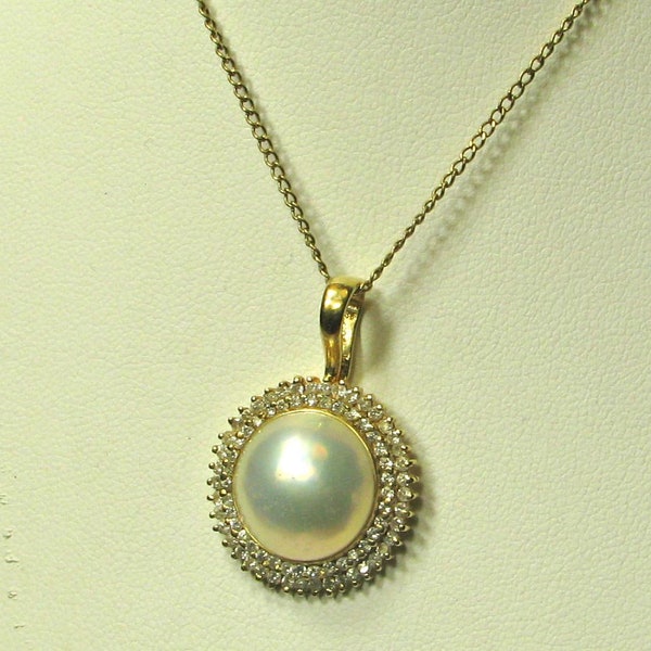 14K Yellow Gold Mabe Pearl and Diamond Pendant