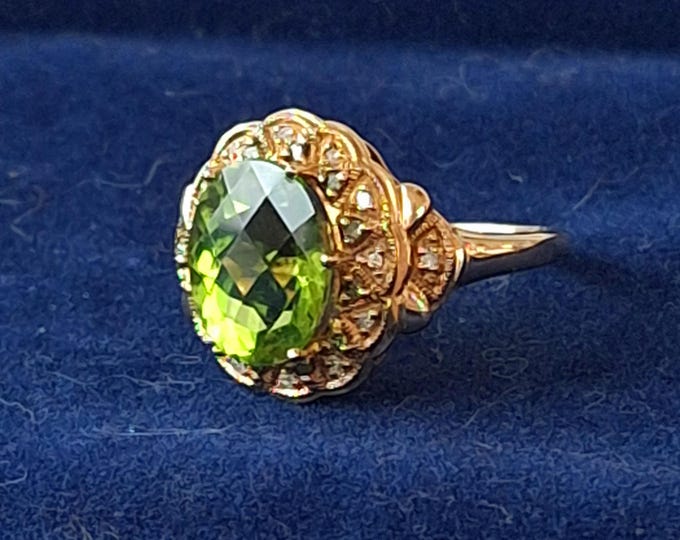 10K Peridot and Diamond Ring in Yellow Gold