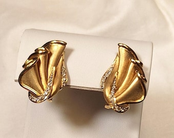 Substantial Solid Gold Draped Earrings with Diamonds