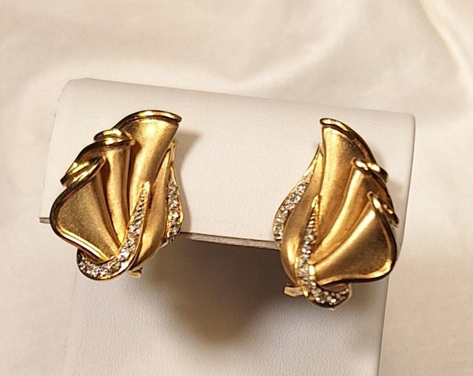 Substantial Solid Gold Draped Earrings with Diamonds
